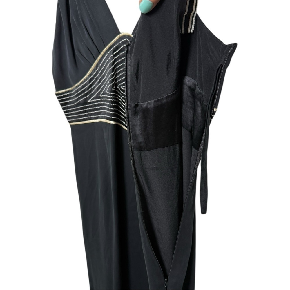 Vintage Silk V-Neck Mini Dress Size 6 Black White Stripes 90s Y2K - Picture 5 of 8